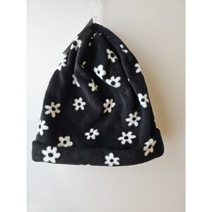 Cat & Jack Black Daisy Fleece Beanie Hat OSFM Kids Girls Winter Warm Soft NWT